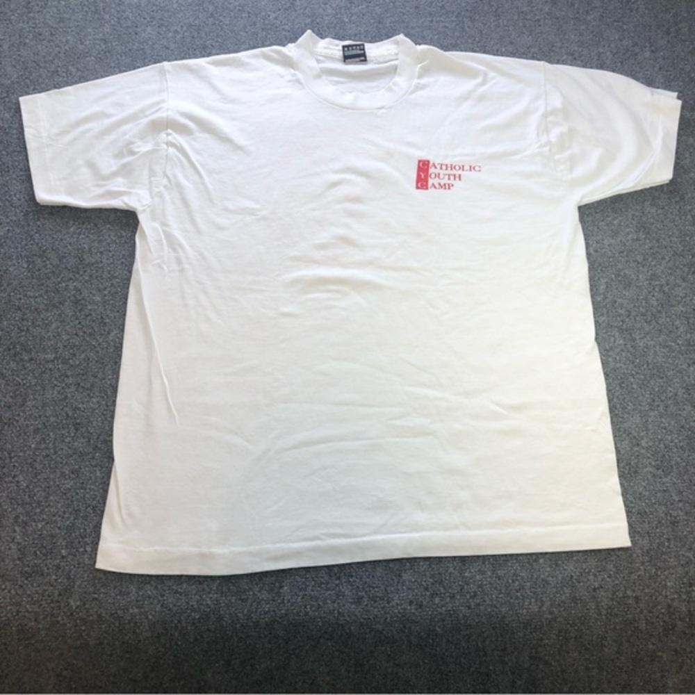 Vintage Single Stitch Adult Extra Large White “Catholic Youth Camp” Jesus Y2K
